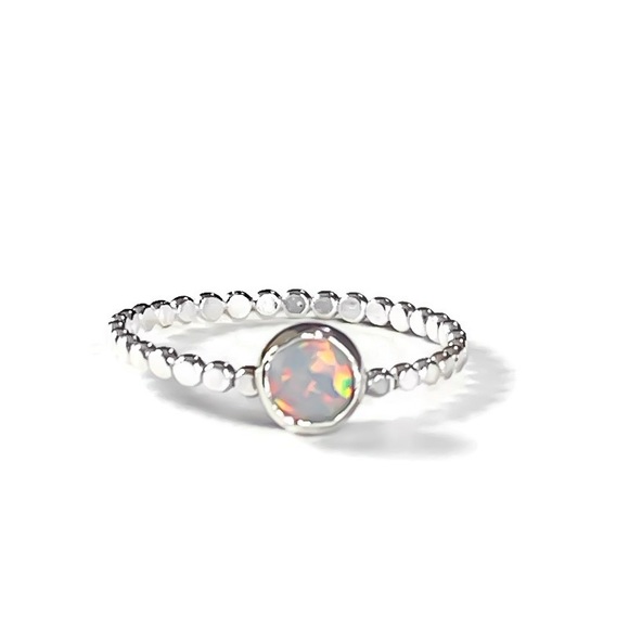 (2-13) 925 Sterling Silver 5MM Australian White Fire Opal Beaded Band Ring - Picture 7 of 15